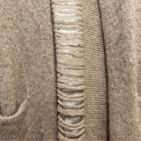 Current Elliott Long Slash Pocket Open Front Alpaca shredded Cardigan beige 1 /S - Picture 7 of 11